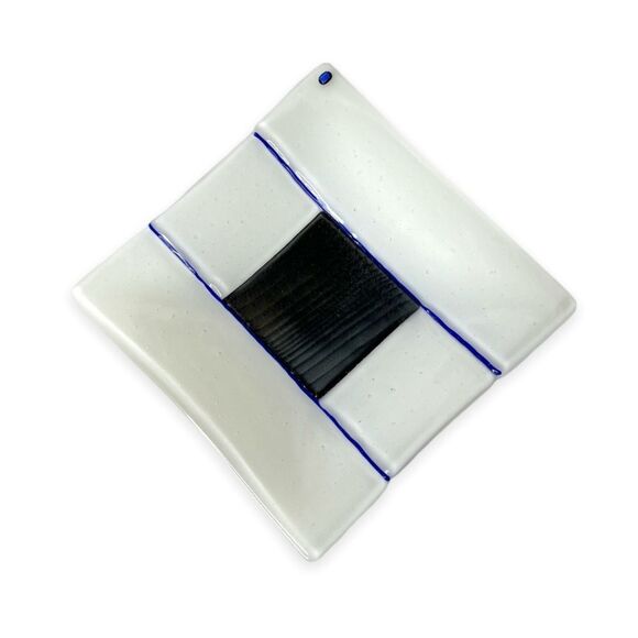 Fused Glass Trinket Plate Handmade‎ Blue Gray White Square 6.5” Murano Style - Picture 7 of 7